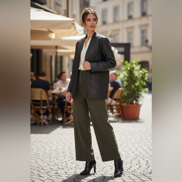 Black Leather Open Front Minimalist Jacket – Women’s Size 12 - Picture 5 of 16